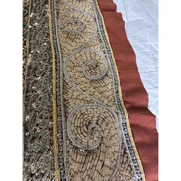 Vtg Handmade Heavily Embellished Beaded Sequin Embroidered Table Runner Read - Picture 5 of 16